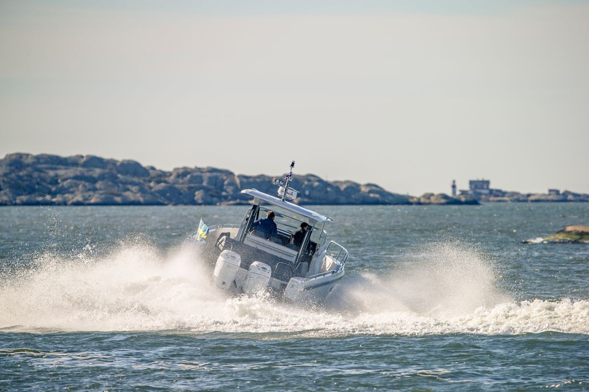 Exterior view of Ruddy, a Nimbus Tender T11 motorboat at Pirovac, Croatia