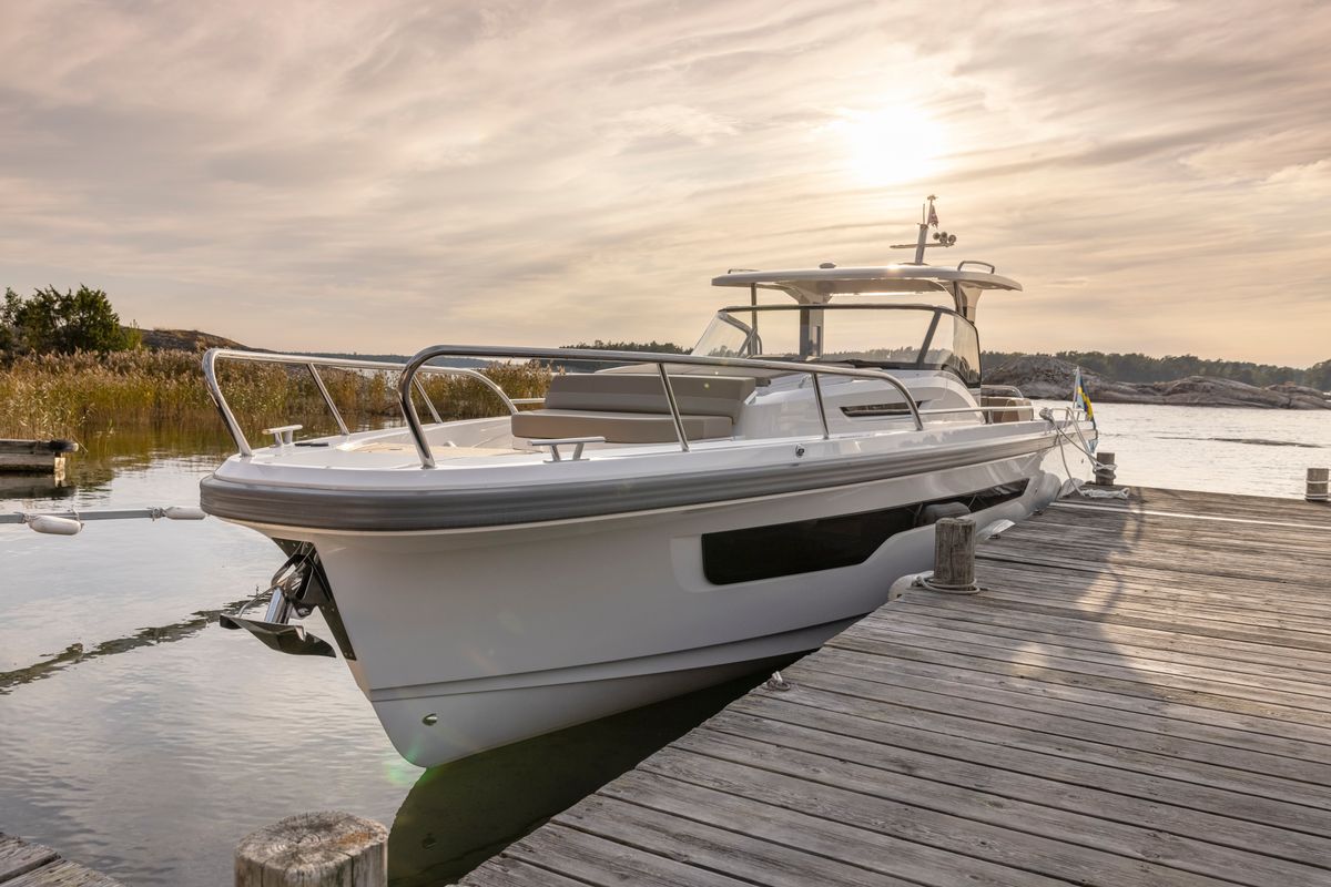 Deck of Ruddy, a Nimbus Tender T11 motorboat at Pirovac, Croatia