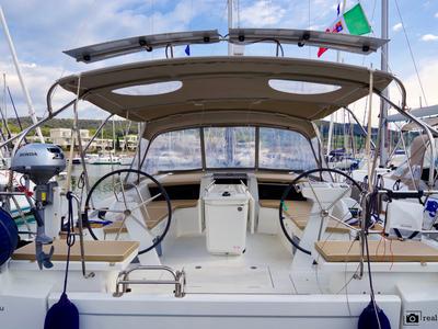 Cockpit of Emma, a Beneteau Oceanis 46.1 sailboat at Puntone di Scarlino, Italy