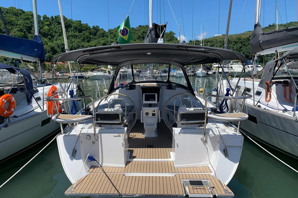 Cockpit of Infinity II, a Delta 41 sailboat at Paraty, Brazil