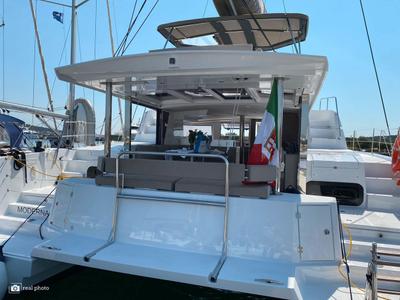 Deck of Moderna, a Bali 4.6 catamaran at Cannigione, Italy
