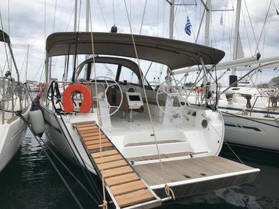 Cockpit of Sea Wonder, a Bavaria Cruiser 46 sailboat at Gouvia, Greece