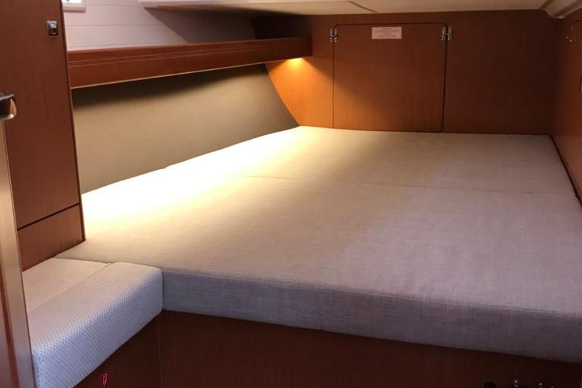 Cabin on Sea Wonder, a Bavaria Cruiser 46 sailboat at Gouvia, Greece