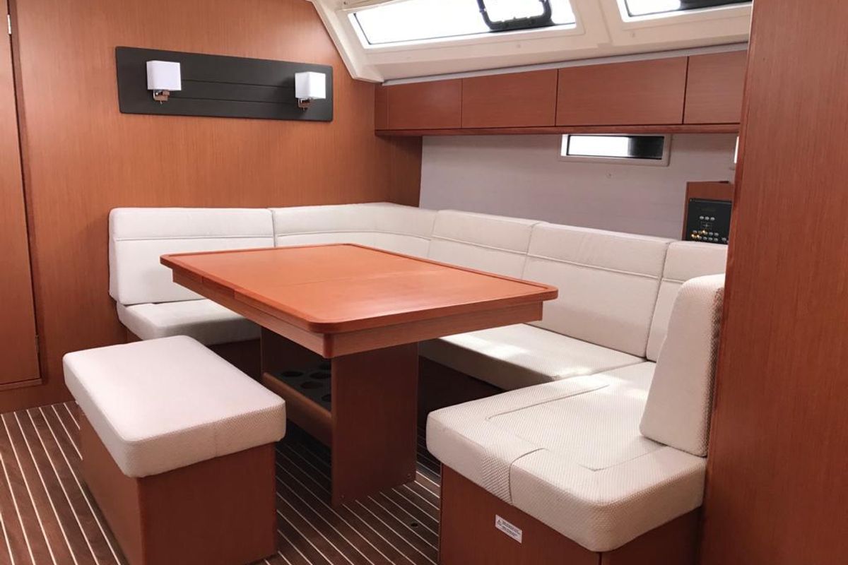Salon of Sea Wonder, a Bavaria Cruiser 46 sailboat at Gouvia, Greece