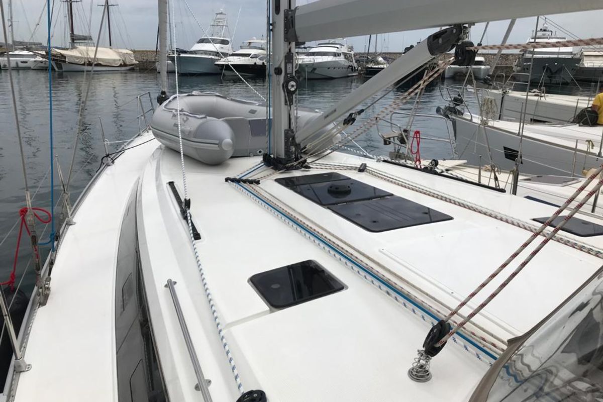 Deck of Sea Wonder, a Bavaria Cruiser 46 sailboat at Gouvia, Greece