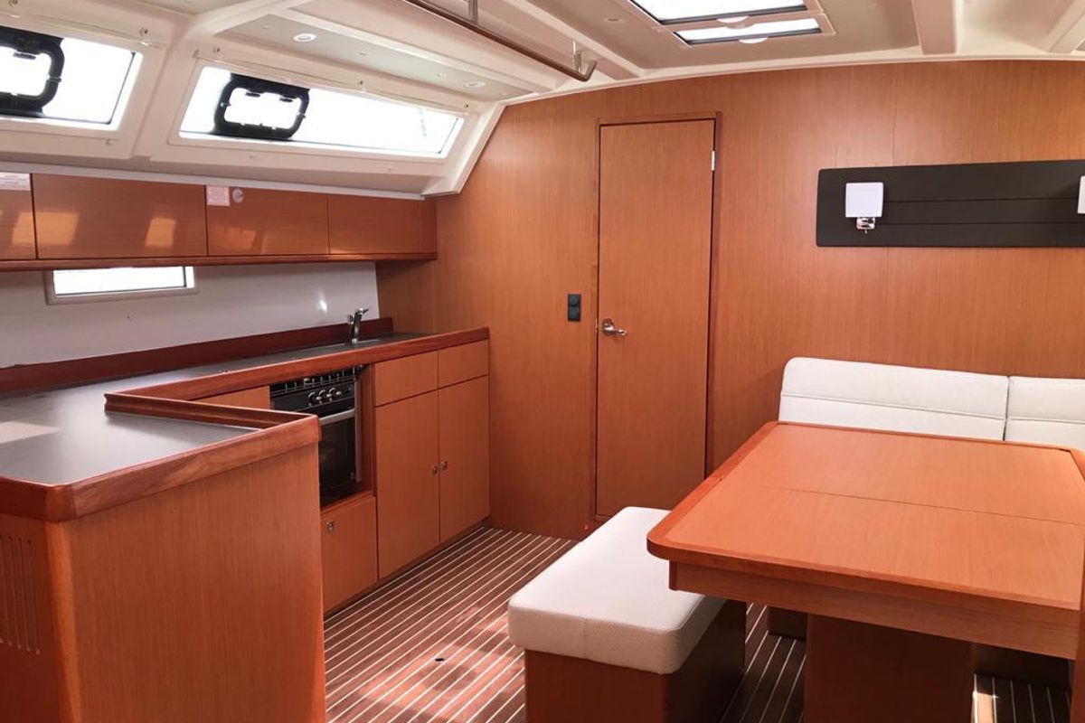 Salon of Sea Wonder, a Bavaria Cruiser 46 sailboat at Gouvia, Greece