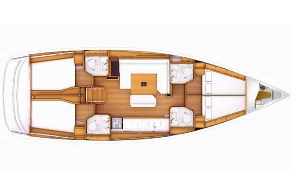Floor plan of Kalos, a Jeanneau Sun Odyssey 519 sailboat at Tropea, Italy