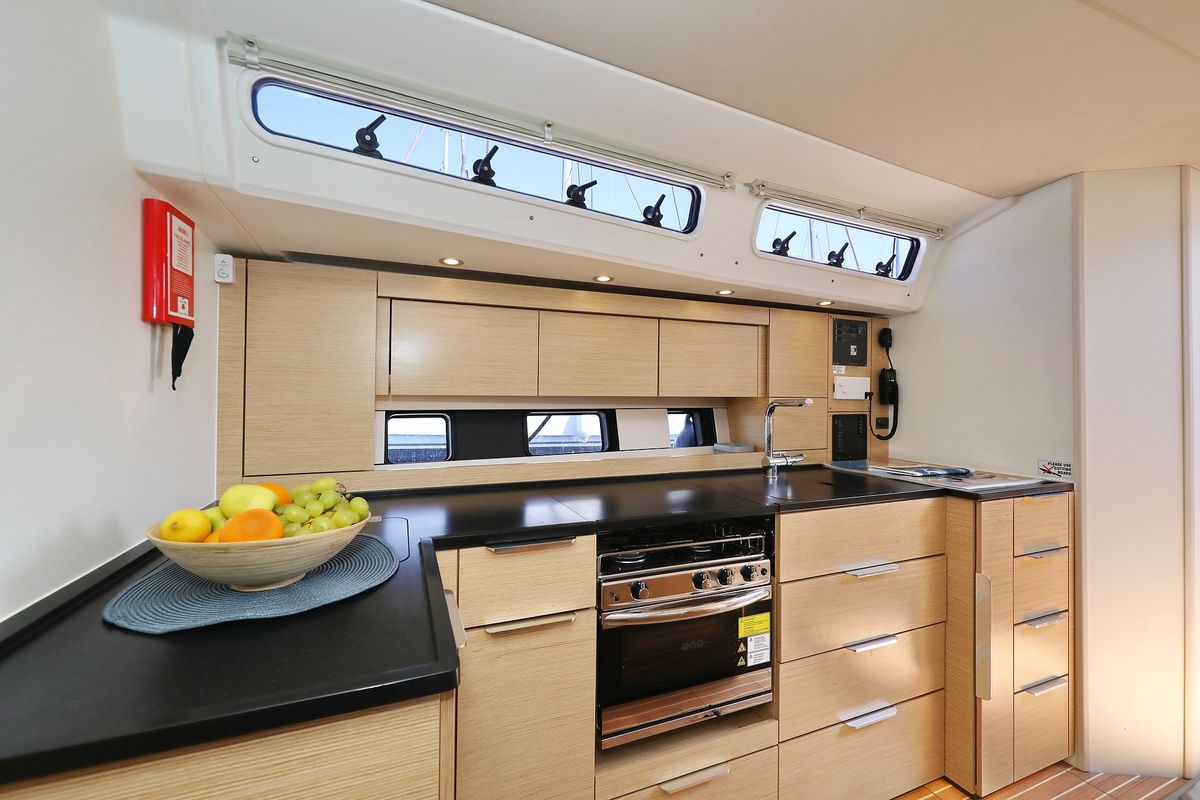 Galley of Salacia, a Hanse Yachts Hanse 460 sailboat at Grad Šibenik, Croatia