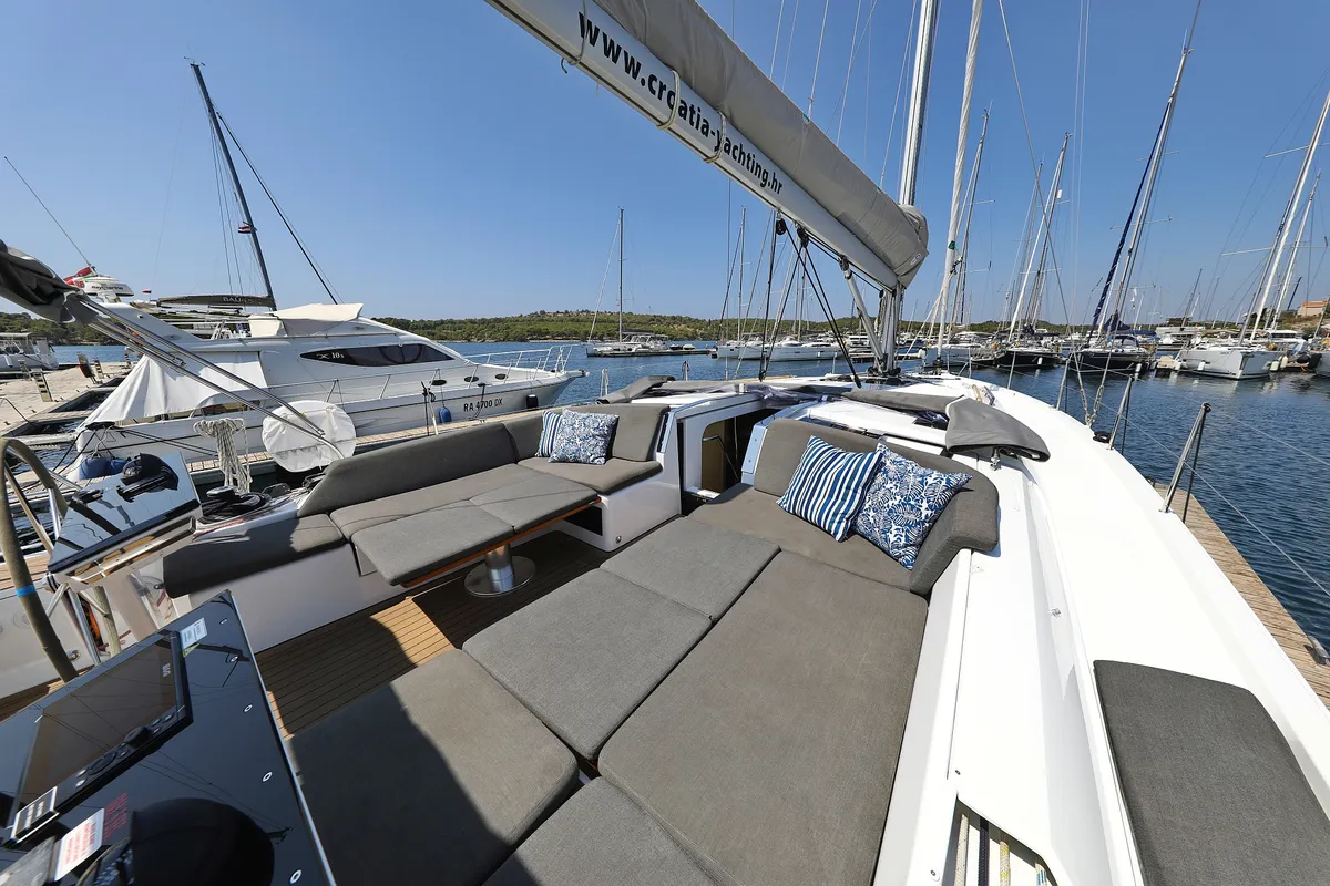 Deck of Salacia, a Hanse Yachts Hanse 460 sailboat at Grad Šibenik, Croatia