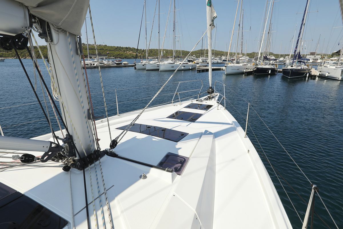 Deck of Salacia, a Hanse Yachts Hanse 460 sailboat at Grad Šibenik, Croatia