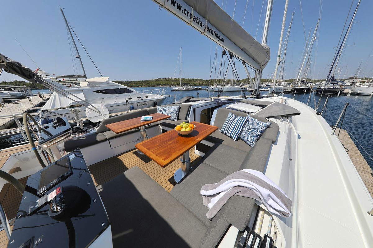 Deck of Salacia, a Hanse Yachts Hanse 460 sailboat at Grad Šibenik, Croatia