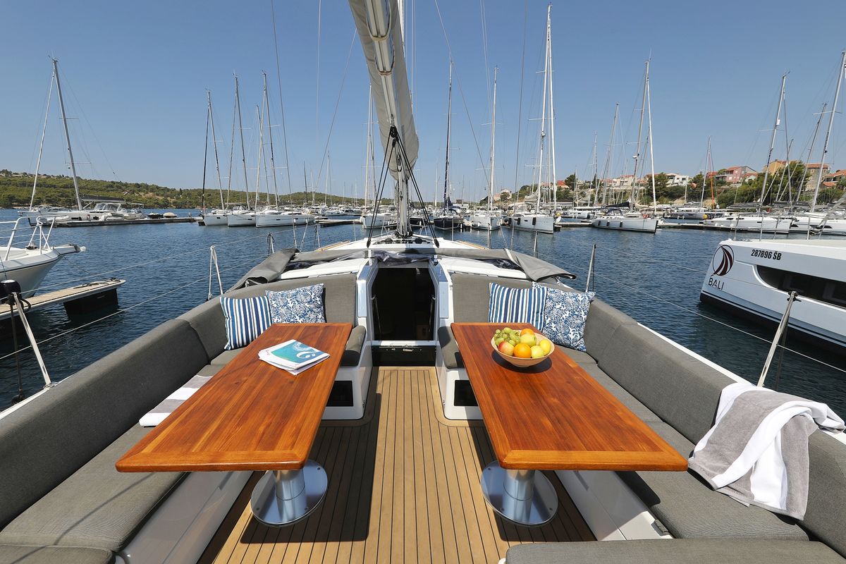 Deck of Salacia, a Hanse Yachts Hanse 460 sailboat at Grad Šibenik, Croatia