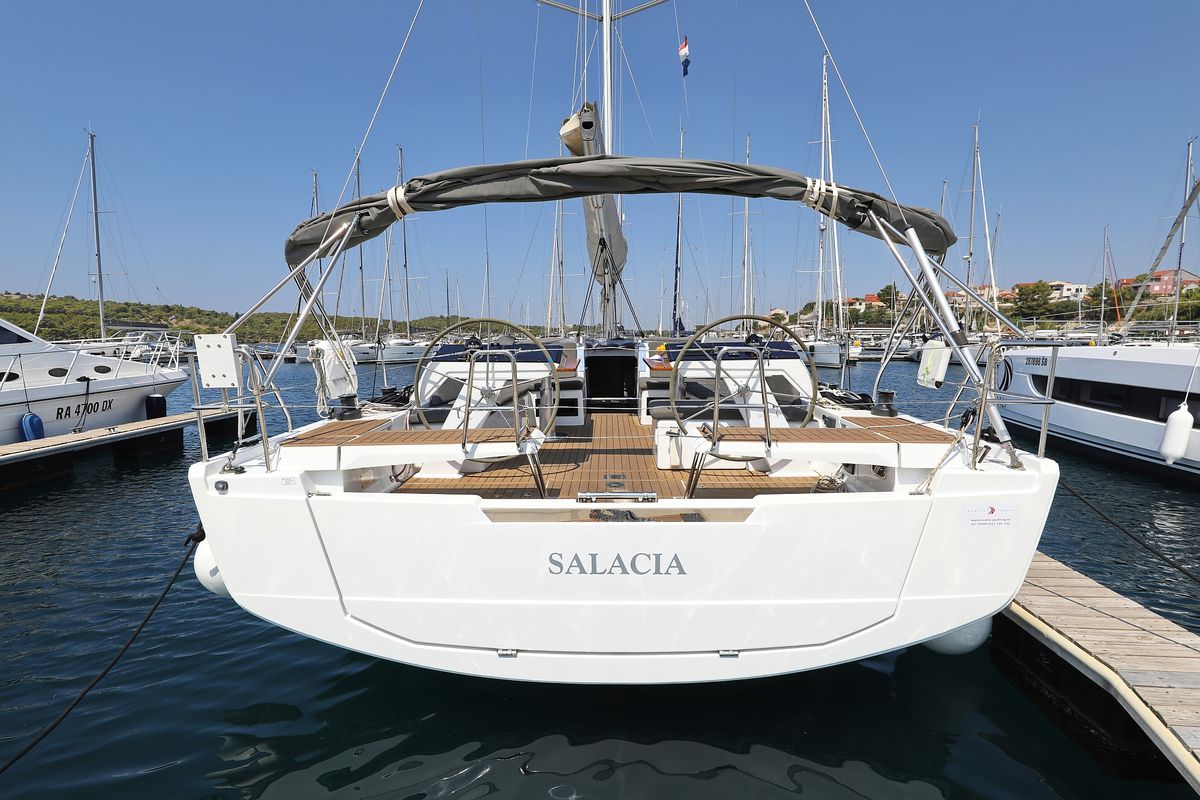 Exterior view of Salacia, a Hanse Yachts Hanse 460 sailboat at Grad Šibenik, Croatia