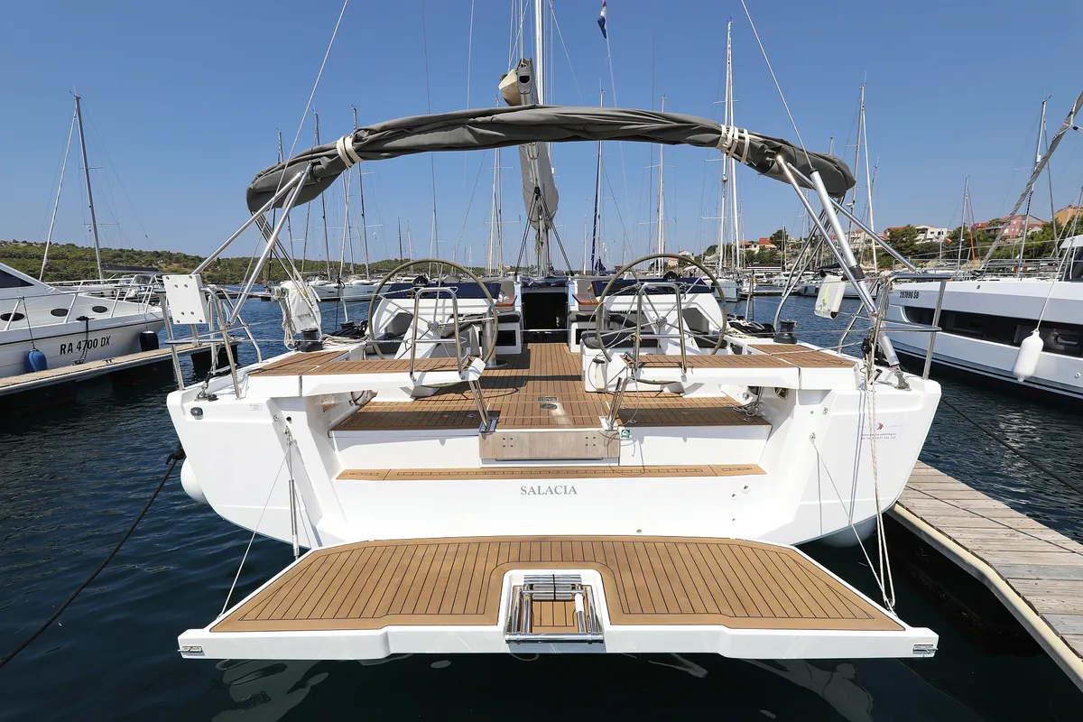 Exterior view of Salacia, a Hanse Yachts Hanse 460 sailboat at Grad Šibenik, Croatia