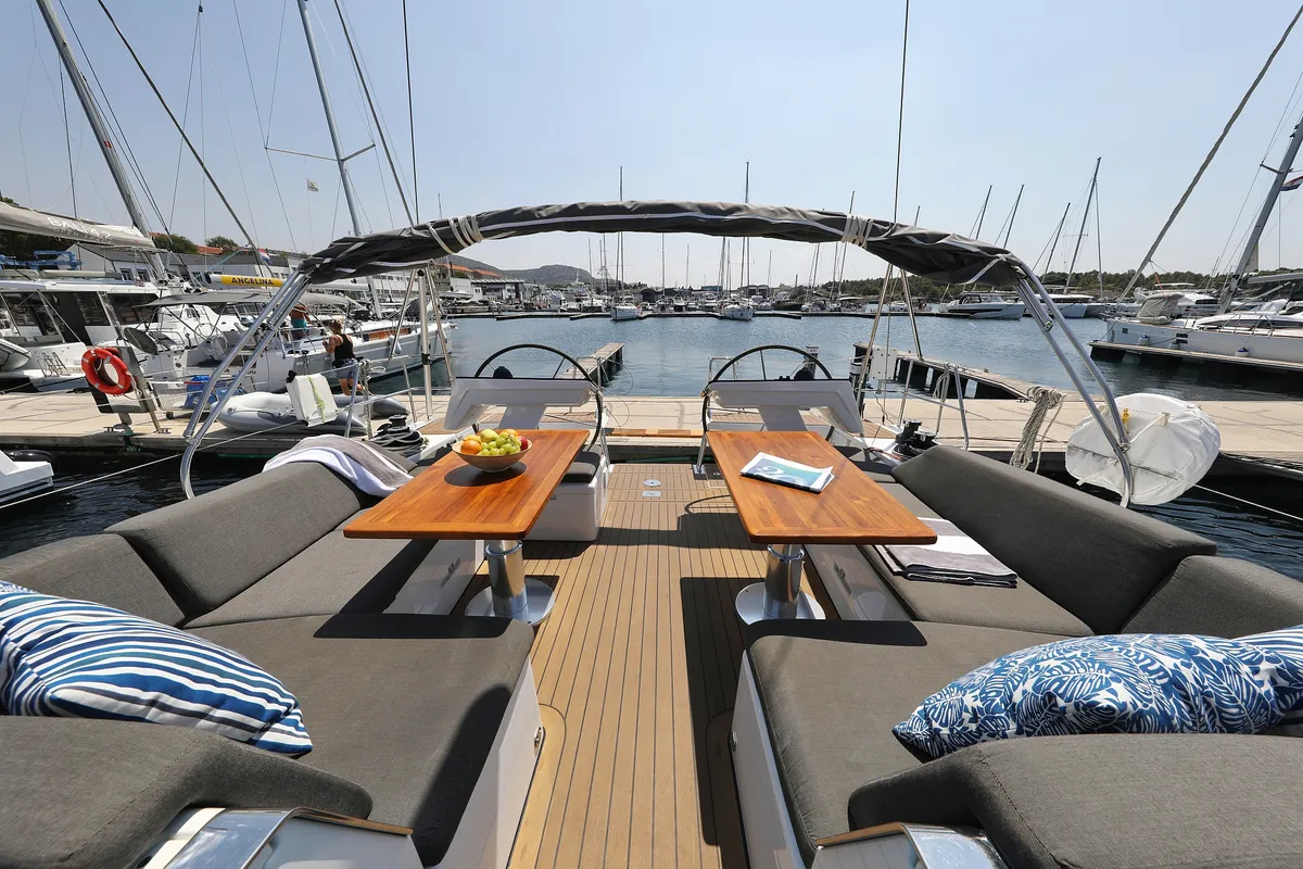 Deck of Salacia, a Hanse Yachts Hanse 460 sailboat at Grad Šibenik, Croatia