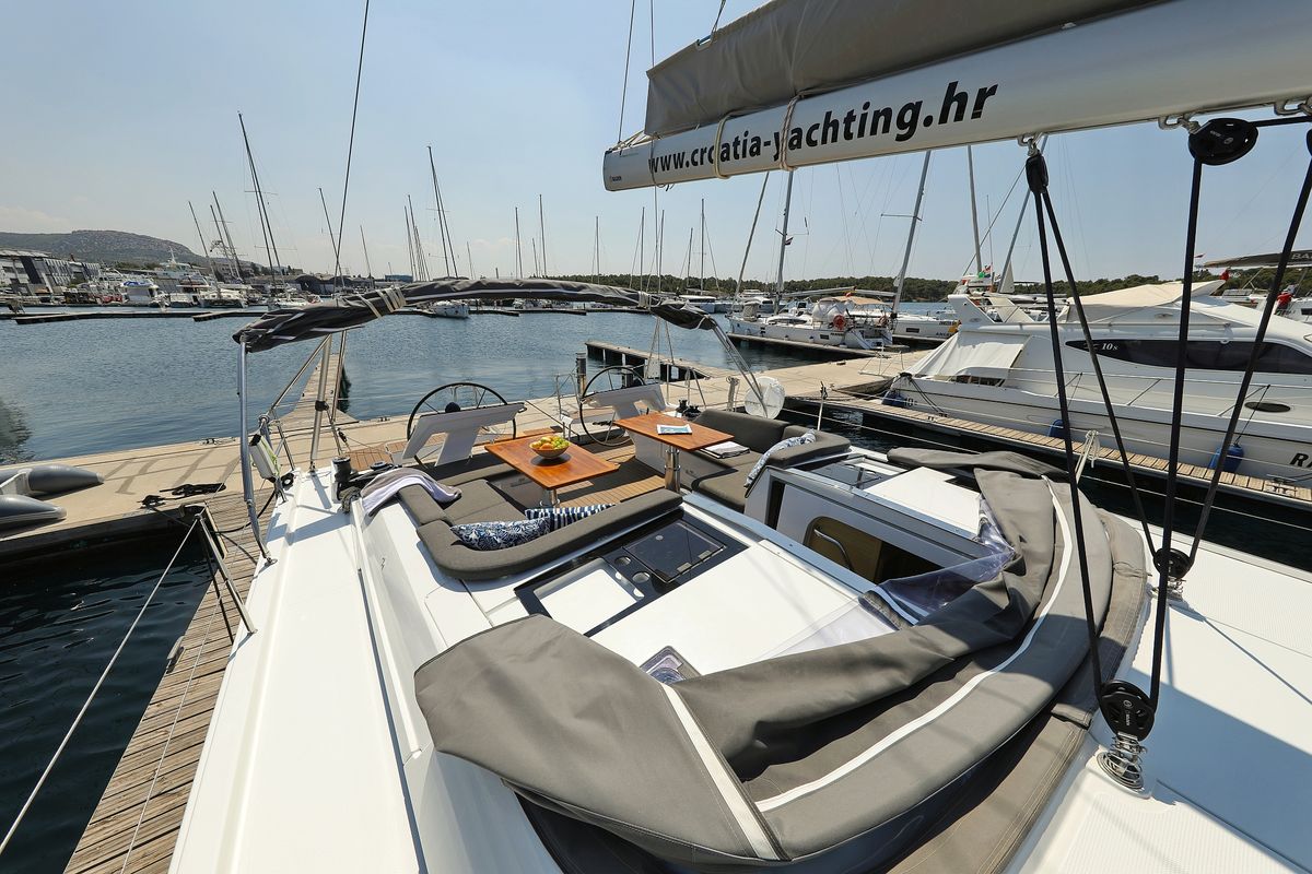 Deck of Salacia, a Hanse Yachts Hanse 460 sailboat at Grad Šibenik, Croatia