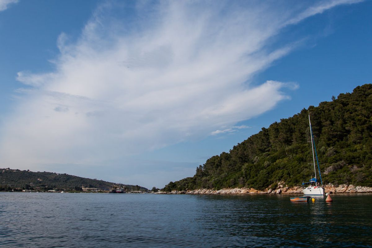 Exterior view of Izella, a Jeanneau Sun Odyssey 36i sailboat at Volos Municipality, Greece