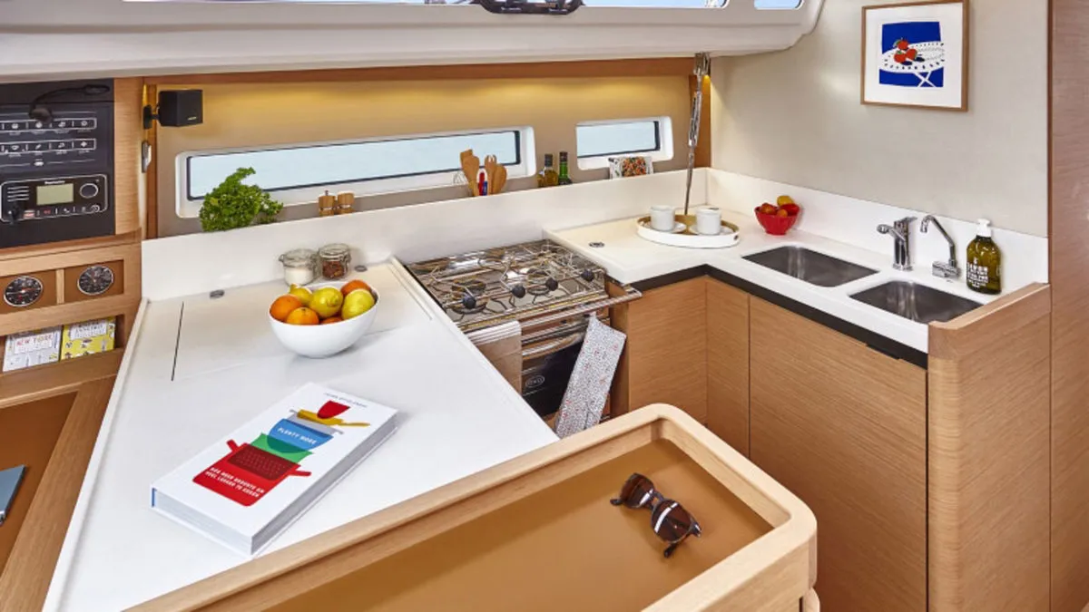 Galley of Sunsail 44 SO Classic, a Jeanneau Sun Odyssey 440 sailboat at Dubrovnik, Croatia