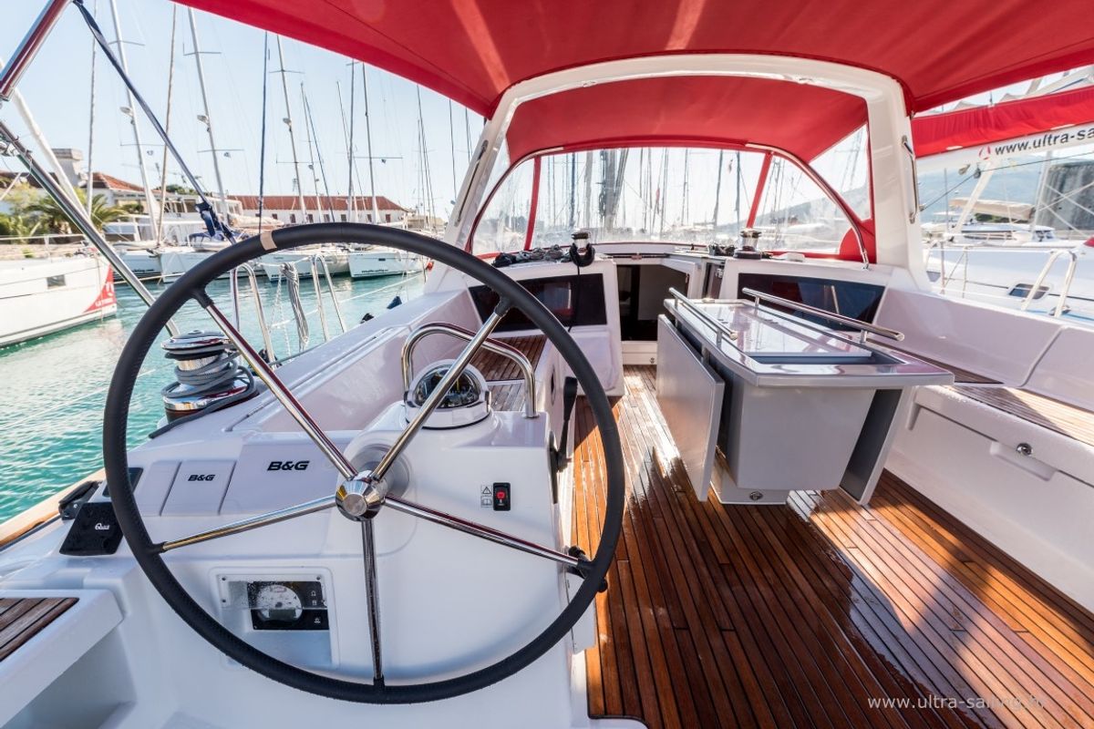 Cockpit of FLOU, a Beneteau Oceanis 48 sailboat at Split, Croatia