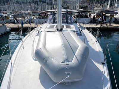 Deck of Iris, a Bavaria C46 sailboat at Fethiye, Turkey