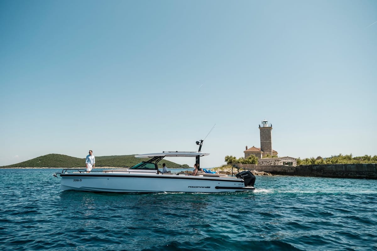 Exterior view of Axopar 37, a Axopar 37 Sun Top motorboat at Zaton, Croatia