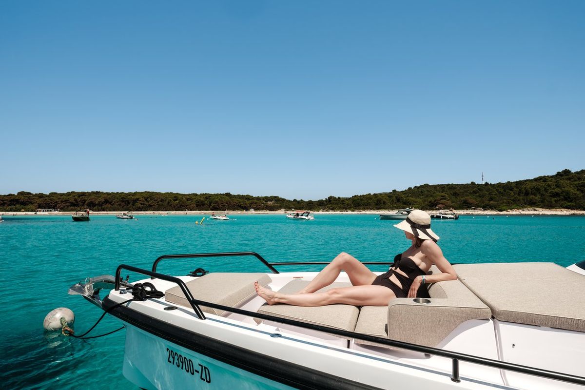 Deck of Axopar 37, a Axopar 37 Sun Top motorboat at Zaton, Croatia
