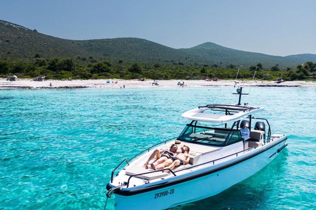 Exterior view of Axopar 37, a Axopar 37 Sun Top motorboat at Zaton, Croatia
