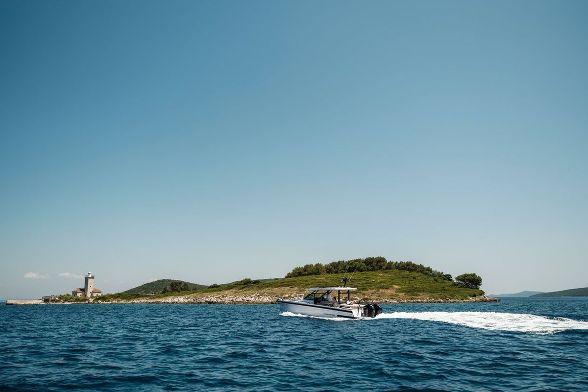 Exterior view of Axopar 37, a Axopar 37 Sun Top motorboat at Zaton, Croatia