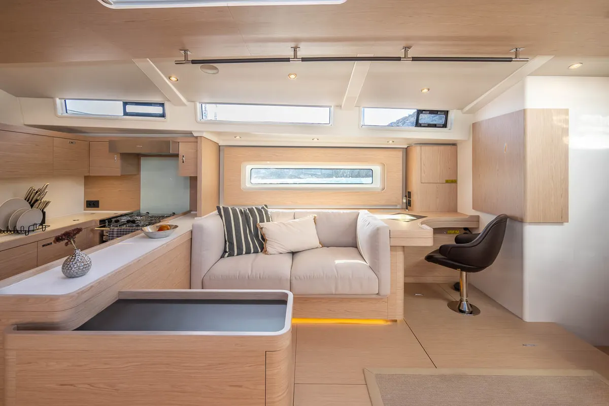 Salon of Infinity, a Beneteau Oceanis 60 sailboat at Grad Kaštela, Croatia