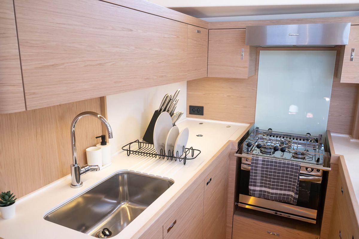 Galley of Infinity, a Beneteau Oceanis 60 sailboat at Grad Kaštela, Croatia