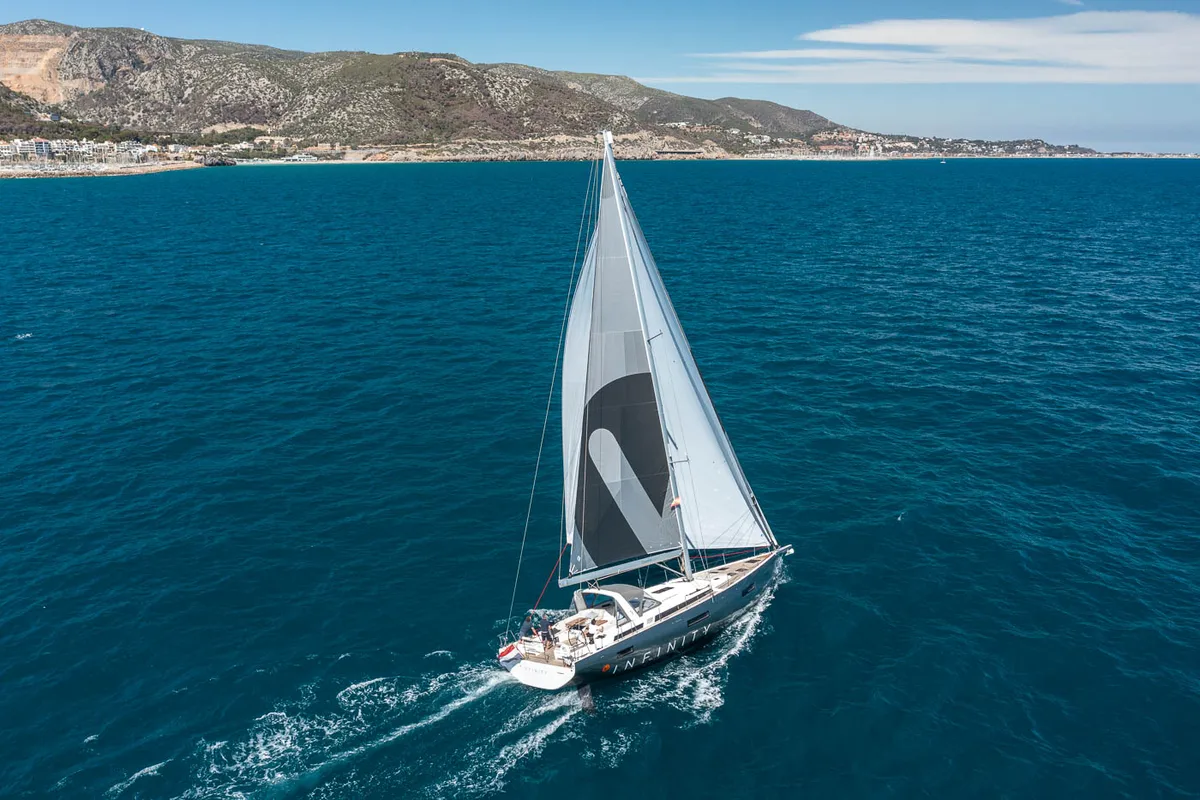 Exterior view of Infinity, a Beneteau Oceanis 60 sailboat at Grad Kaštela, Croatia