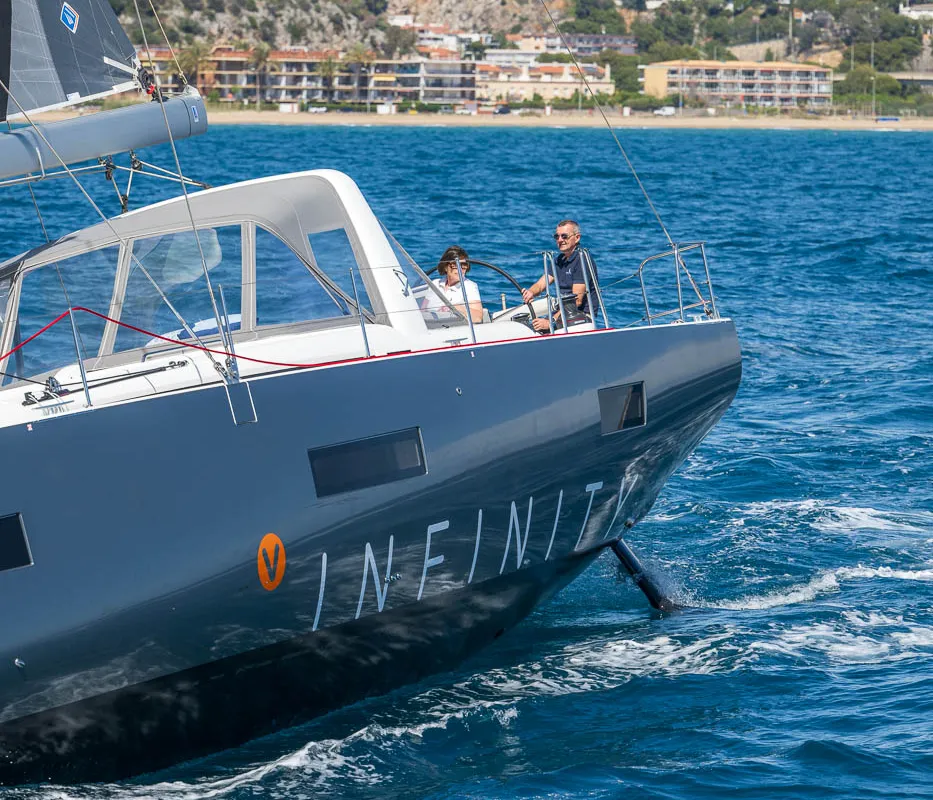 Exterior view of Infinity, a Beneteau Oceanis 60 sailboat at Grad Kaštela, Croatia