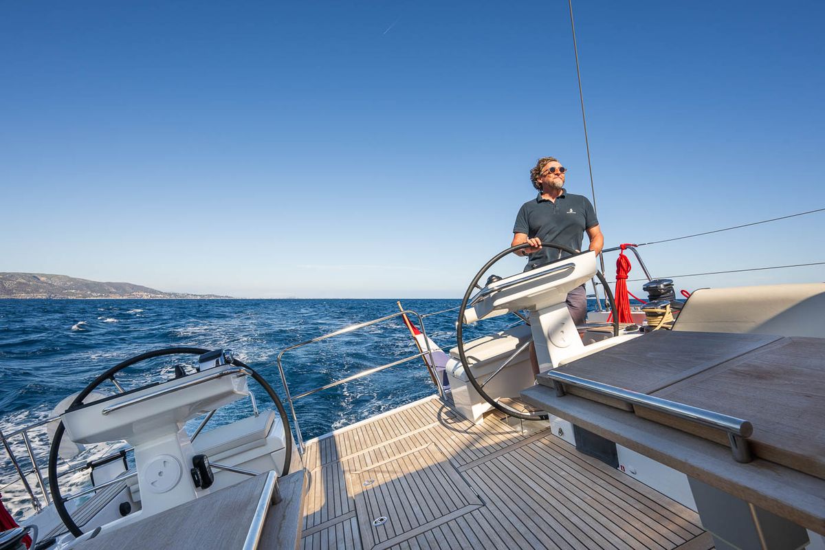 Cockpit of Infinity, a Beneteau Oceanis 60 sailboat at Grad Kaštela, Croatia