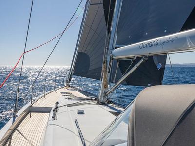 Deck of Infinity, a Beneteau Oceanis 60 sailboat at Grad Kaštela, Croatia