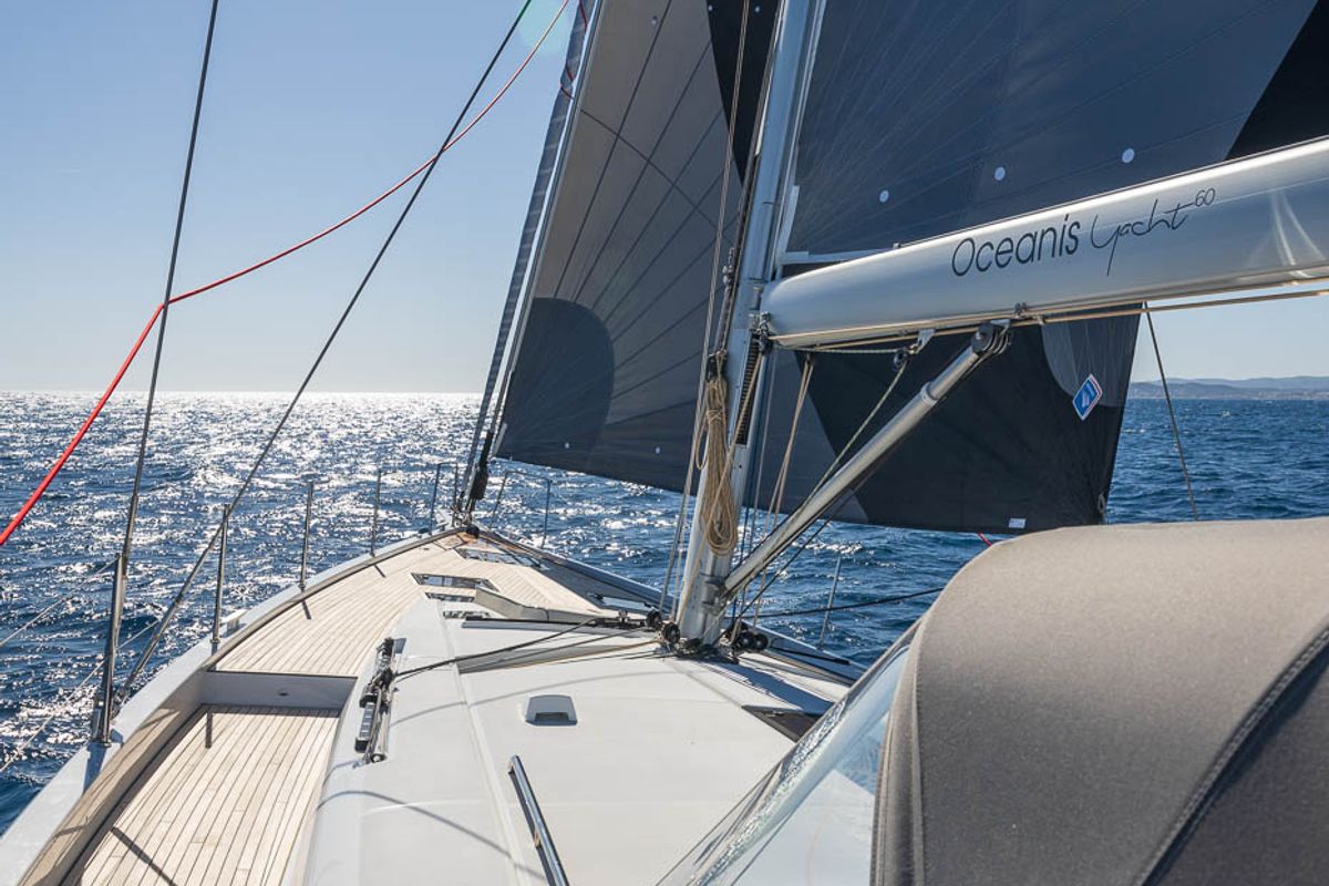 Deck of Infinity, a Beneteau Oceanis 60 sailboat at Grad Kaštela, Croatia
