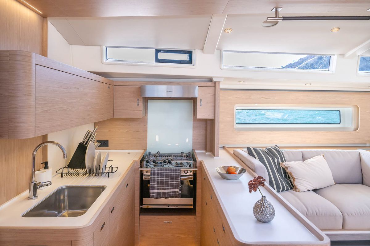 Galley of Infinity, a Beneteau Oceanis 60 sailboat at Grad Kaštela, Croatia