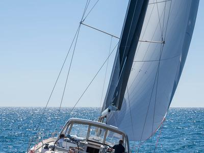 Cockpit of Infinity, a Beneteau Oceanis 60 sailboat at Grad Kaštela, Croatia