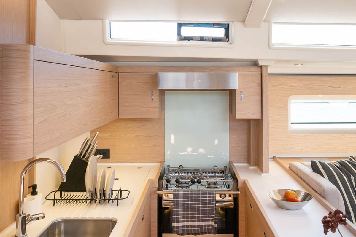 Galley of Infinity, a Beneteau Oceanis 60 sailboat at Grad Kaštela, Croatia
