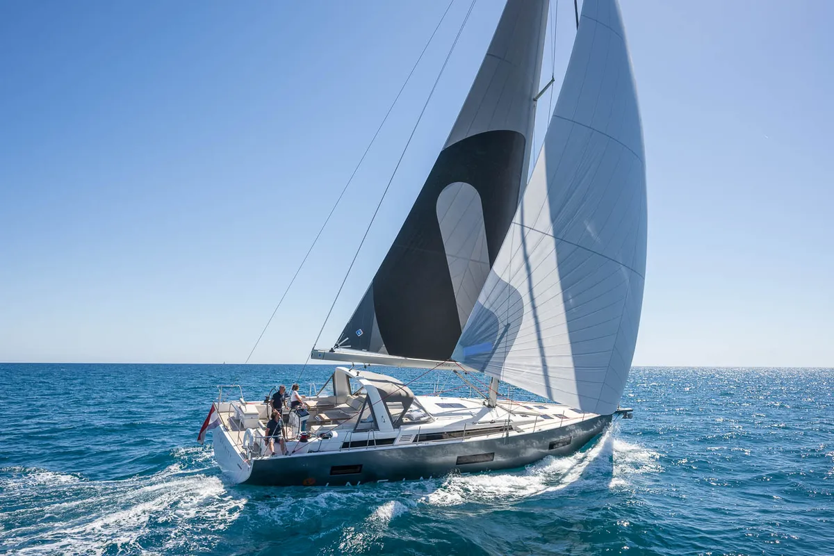 Exterior view of Infinity, a Beneteau Oceanis 60 sailboat at Grad Kaštela, Croatia