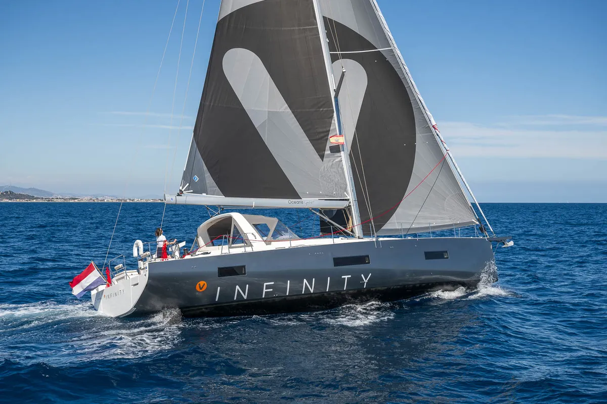 Exterior view of Infinity, a Beneteau Oceanis 60 sailboat at Grad Kaštela, Croatia