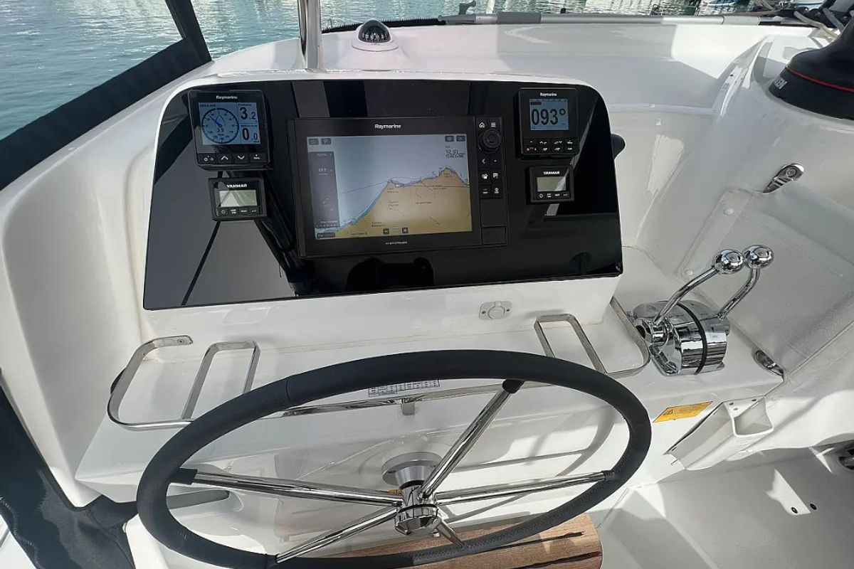 Cockpit of Capovento, a Lagoon 42 catamaran at Capo d'Orlando, Italy
