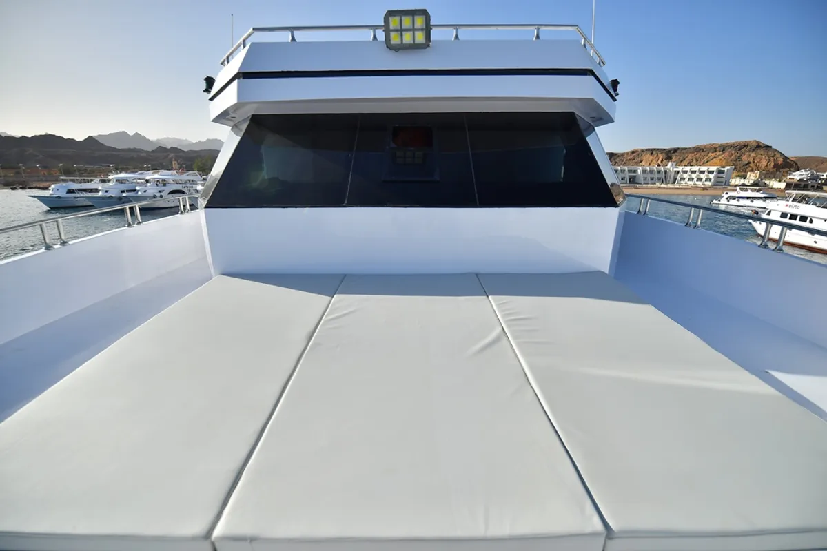 Deck of Twin bed cabin lower deck 2, a Gulet Luxury Motor Yacht motorboat at Sharm El Sheikh, Egypt