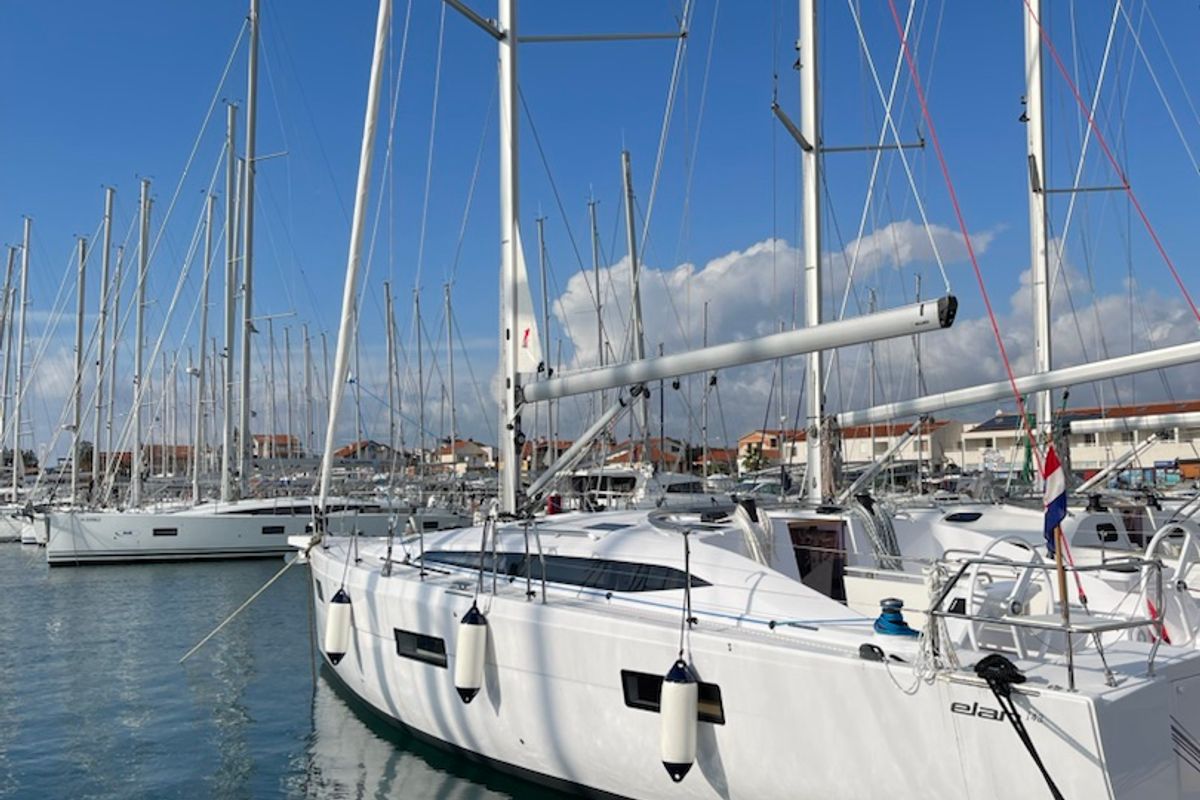 Exterior view of Aurora, a Elan Impression 45 sailboat at Pirovac, Croatia