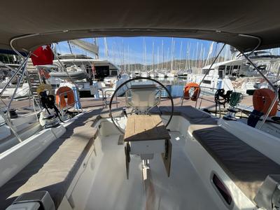Cockpit of Glen Rosa, a Beneteau Oceanis 37 sailboat at Fethiye, Turkey
