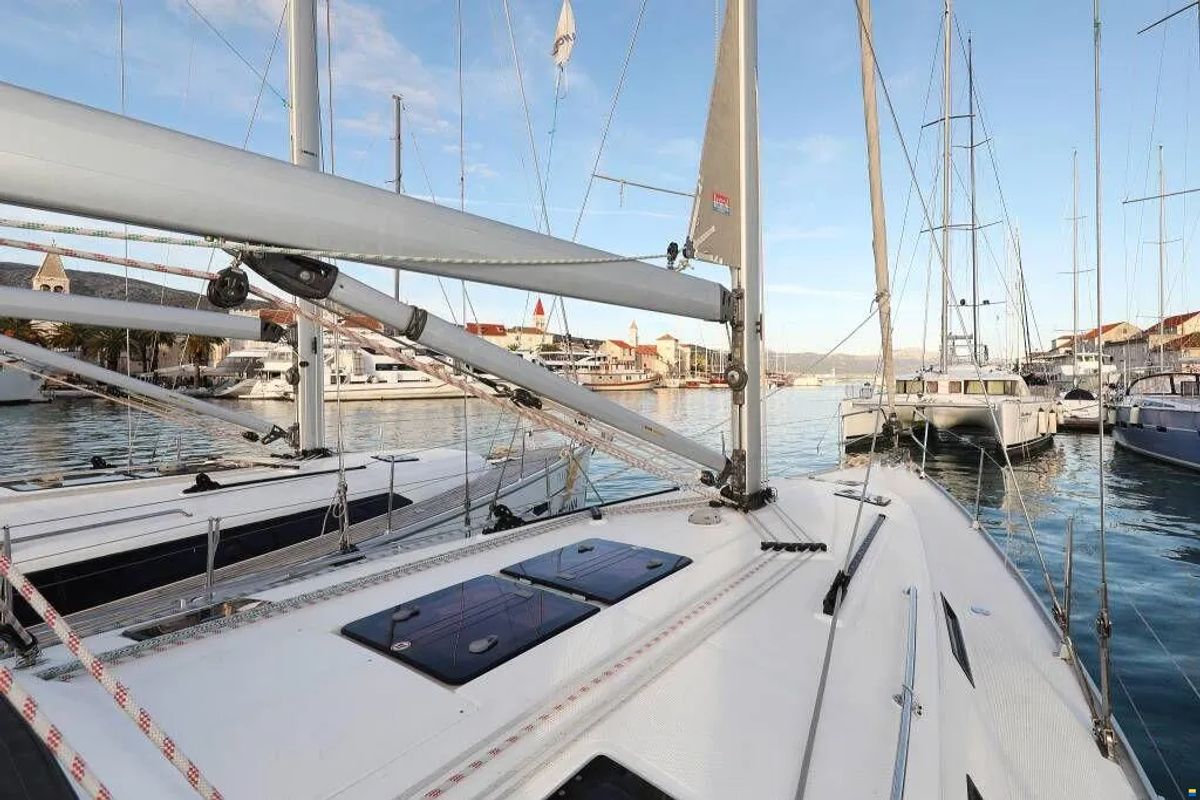 Deck of Star Philip, a Bavaria Cruiser 40 sailboat at Punat, Croatia