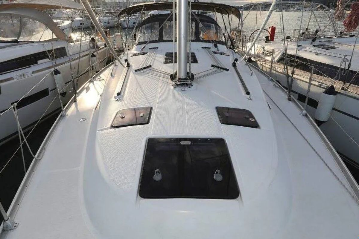Deck of Star Philip, a Bavaria Cruiser 40 sailboat at Punat, Croatia
