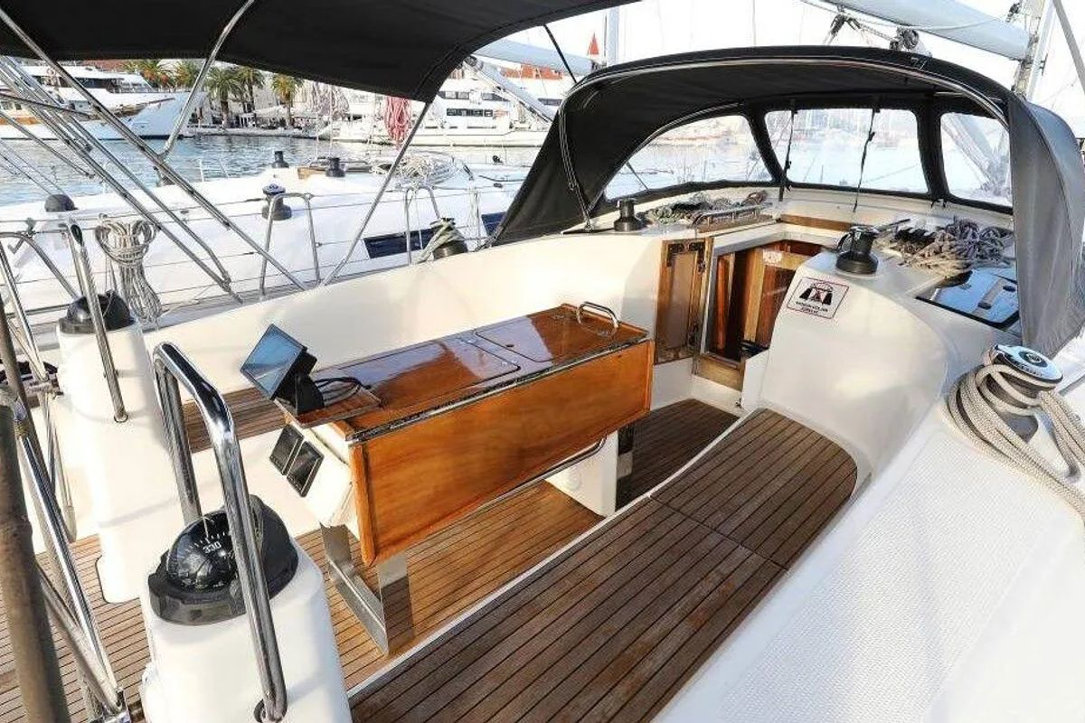 Deck of Star Philip, a Bavaria Cruiser 40 sailboat at Punat, Croatia