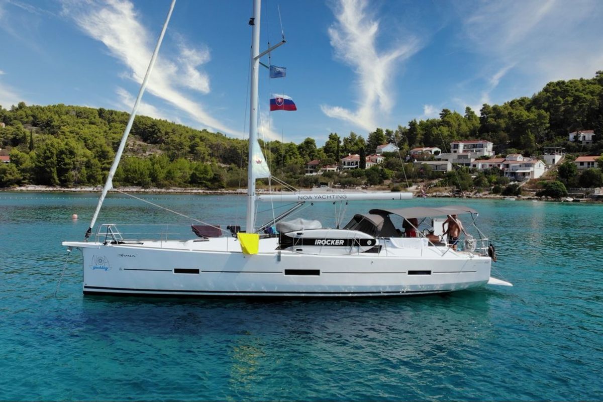Exterior view of Divna, a Dufour 460 GL sailboat at Grad Kaštela, Croatia