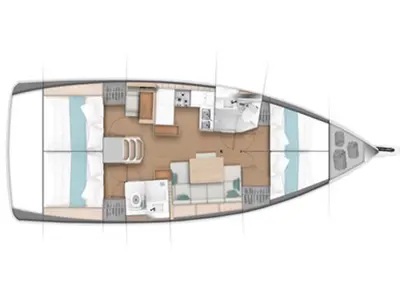 Floor plan of PALANGA, a Jeanneau Sun Odyssey 440 sailboat at Grad Šibenik, Croatia