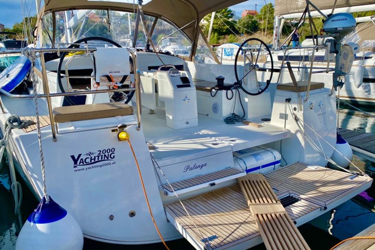 Cockpit of PALANGA, a Jeanneau Sun Odyssey 440 sailboat at Grad Šibenik, Croatia